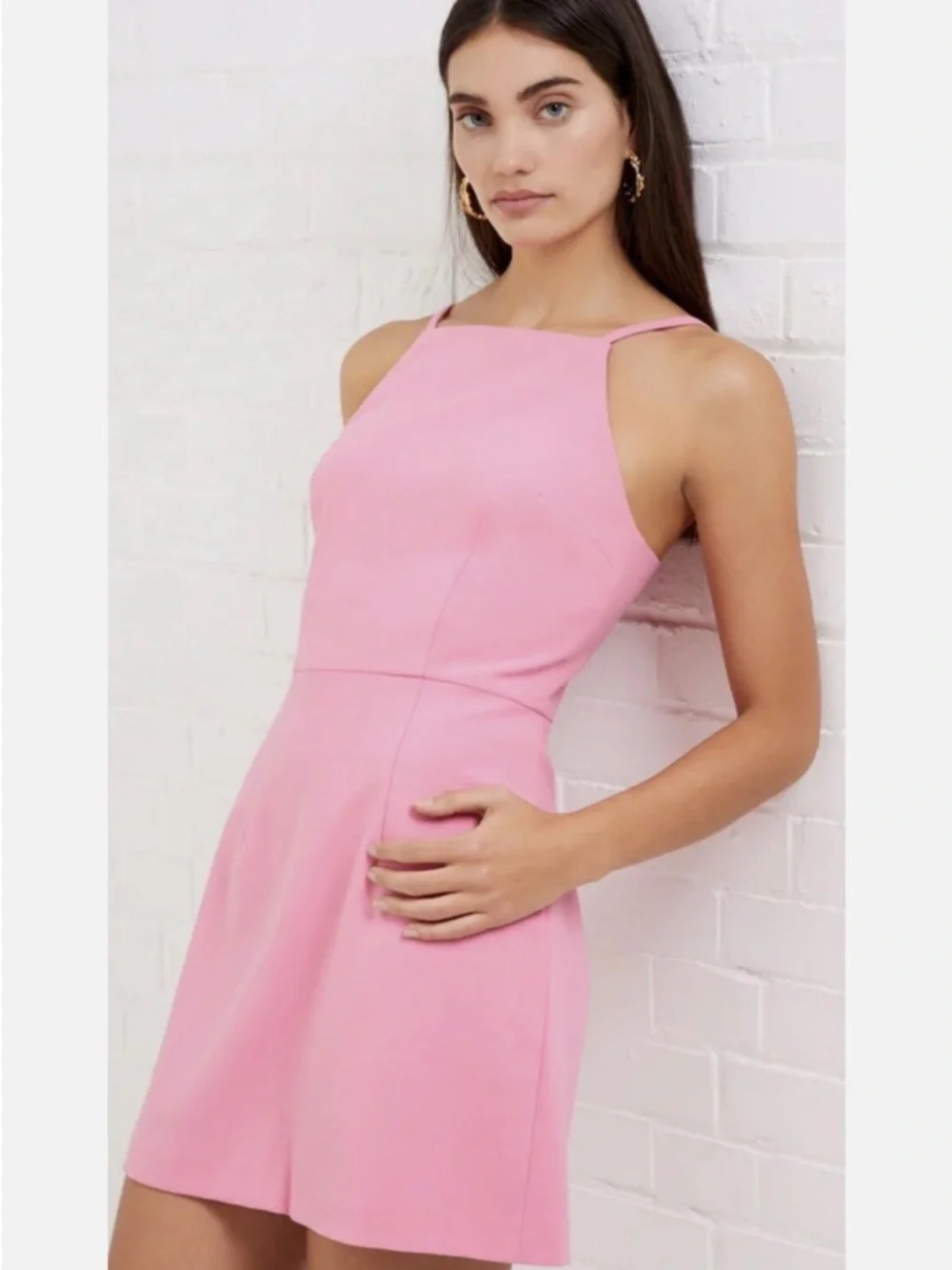 French Connection Whisper Square Neck Mini Dress Pink 4 - Picture 1 of 6